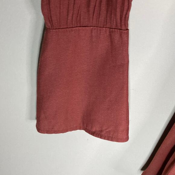 Free People Button Down Front Top Collar Flared Sleeves Rust Burnt Orange Size M - Picture 12 of 16